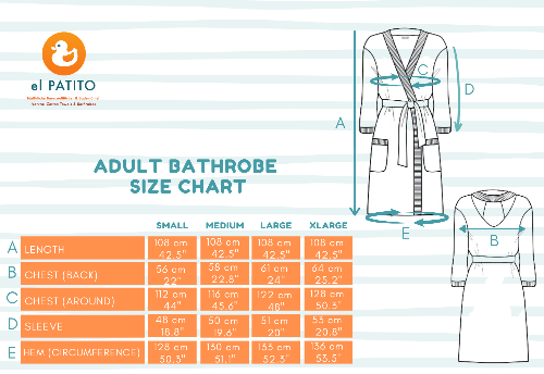 El Patito Towels Adult bathrobe Size chart