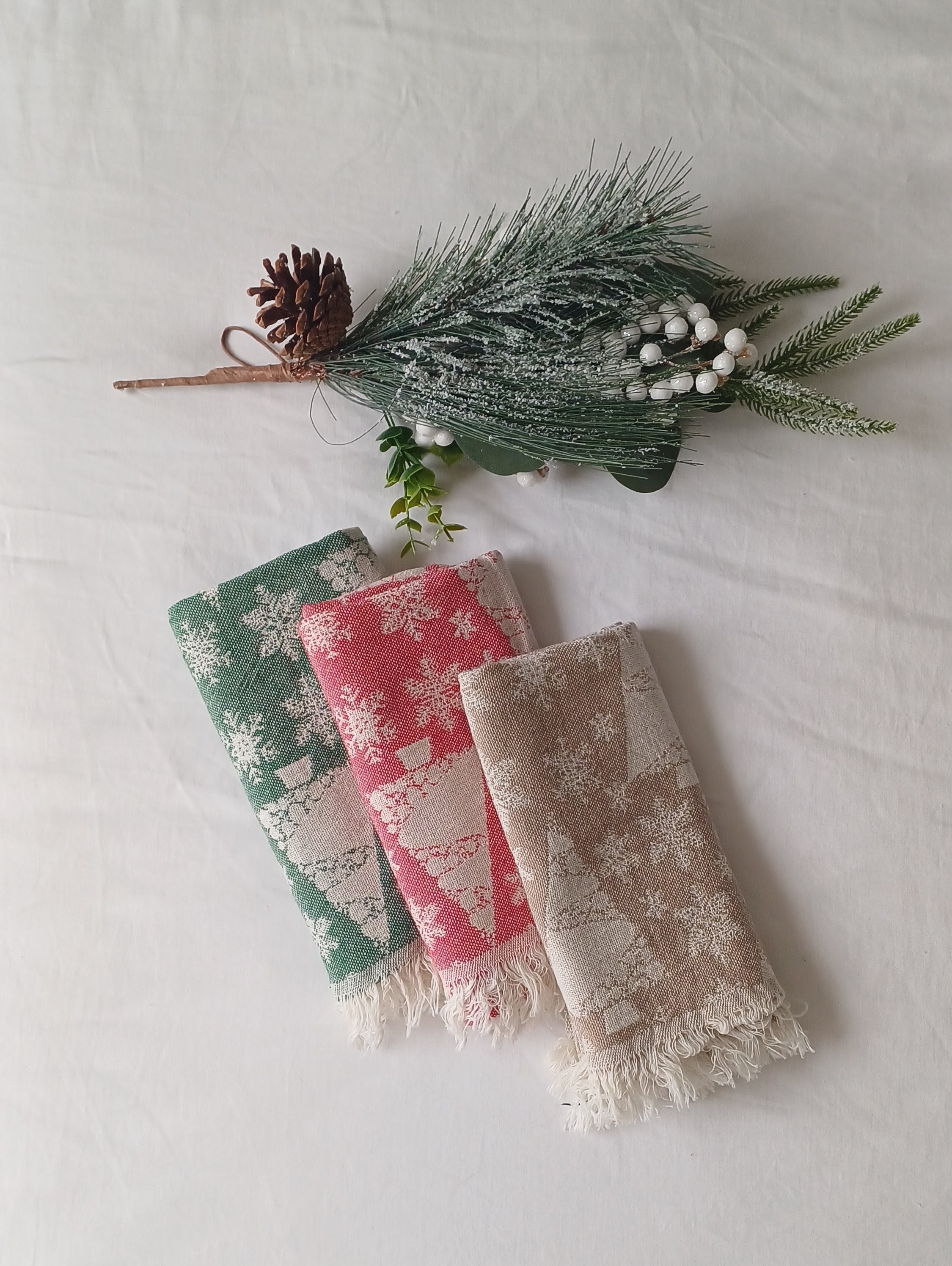 Handwoven Christmas-themed Tea Towels, Table Runners - Festive Holiday Decor