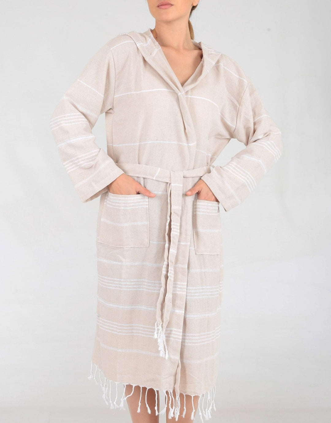 Summer Beach Robe- Hooded with Pockets and Tassels