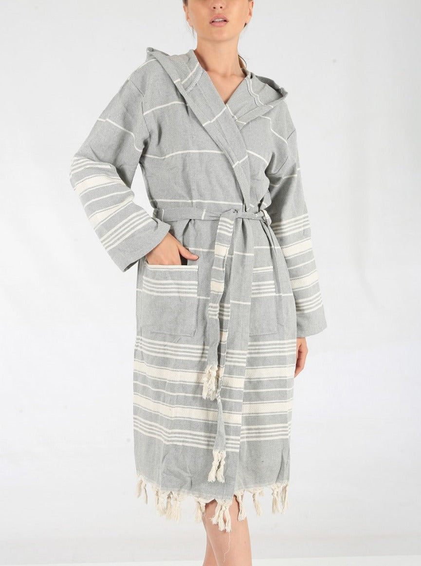 el patito towels and bathrobes traditional series striped model 100% turkish cotton towel bathrobe summer robe grey