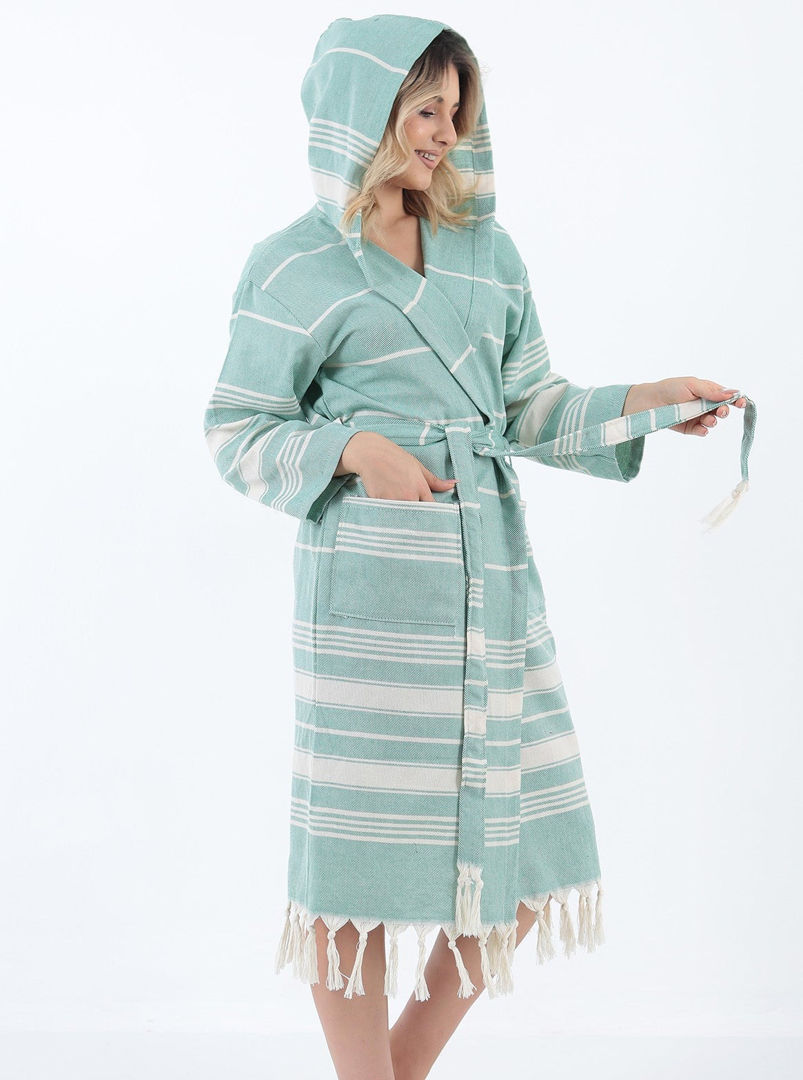 el patito towels and bathrobes traditional series striped model 100% turkish cotton towel bathrobe summer robe turquoise green bademantel lightweight 