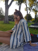 el patito towels and bathrobes linen kimono blazer stripe model marine blue nautical colors