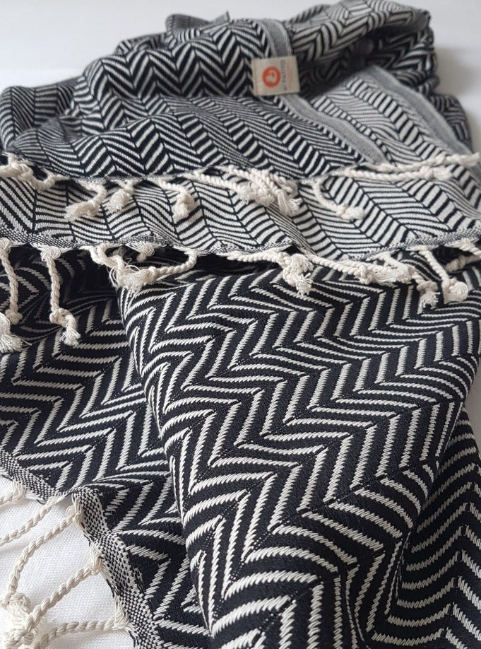 el patito towels and bathrobes scandinavian series herringbone pattern 100% cotton turkish towels blankets black color machine washable
