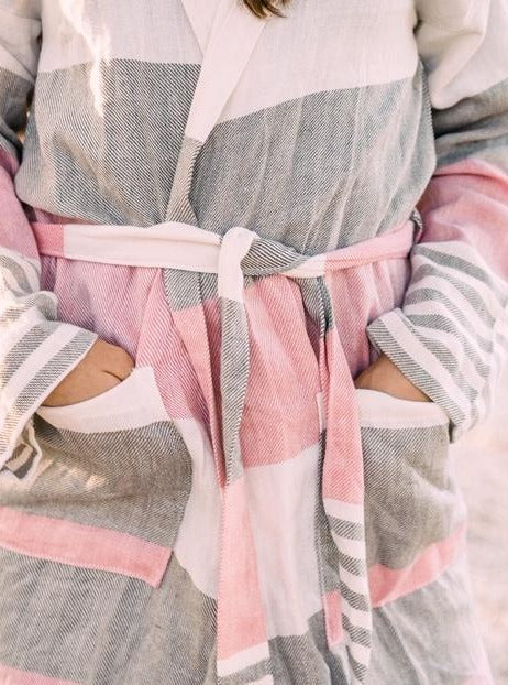 el patito towels and bathrobes bohemian series striped 2 color bathrobes 100% natural turkish cotton robe pink grey