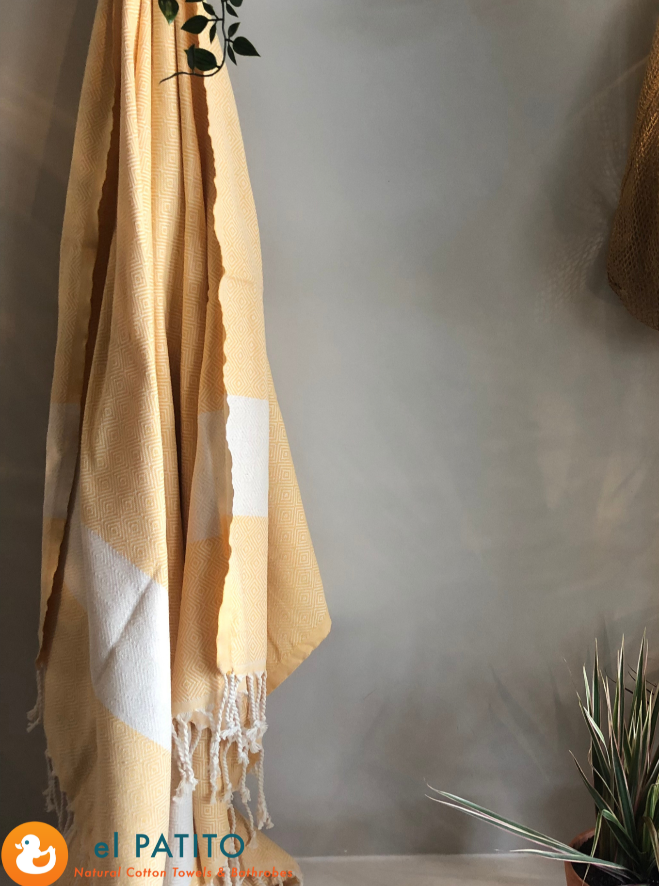 Contemporary Series 100% Cotton Turkish Towels - 100x180 cm (39"x71") natural cotton mustard yellow