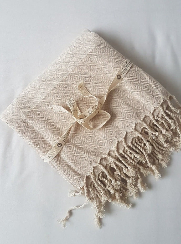 Contemporary Series 100% Cotton Turkish Towels - 100x180 cm (39"x71") natural cotton beige hammam towel
