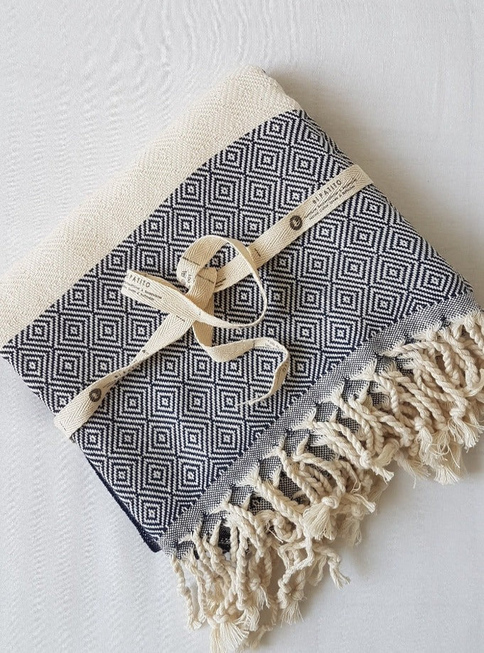 Contemporary Series 100% Cotton Turkish Towels - 100x180 cm (39"x71") El Patito towels and bathrobes natural cotton hammam towels navy blue