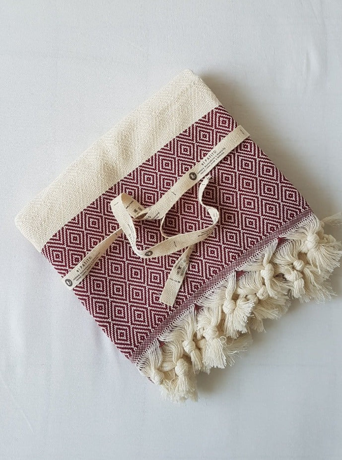 Contemporary Series 100% Cotton Turkish Towels - 100x180 cm (39"x71") natural cotton hamam towel bordo