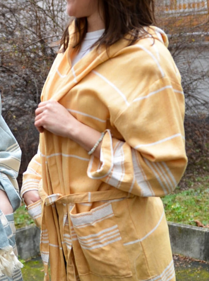 el patito towels and bathrobes traditional series striped model 100% turkish cotton towel bathrobe summer robe mustard yellow